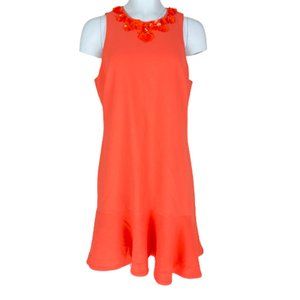 TRINA TURK Coral Beaded Shift Dress